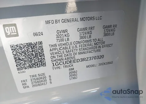 2024 Chevrolet Silverado 1500 4Wd Short Bed Rst из США, поврежденный, VIN 1GCUDEED3RZ370320